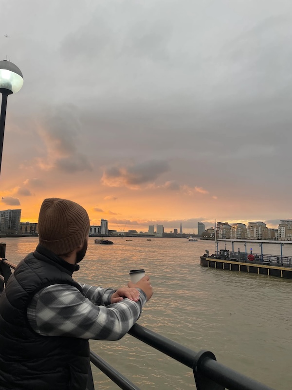 Daniil by Thames River with coffee